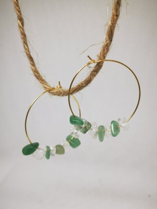 Créoles aventurine et cristal de roche